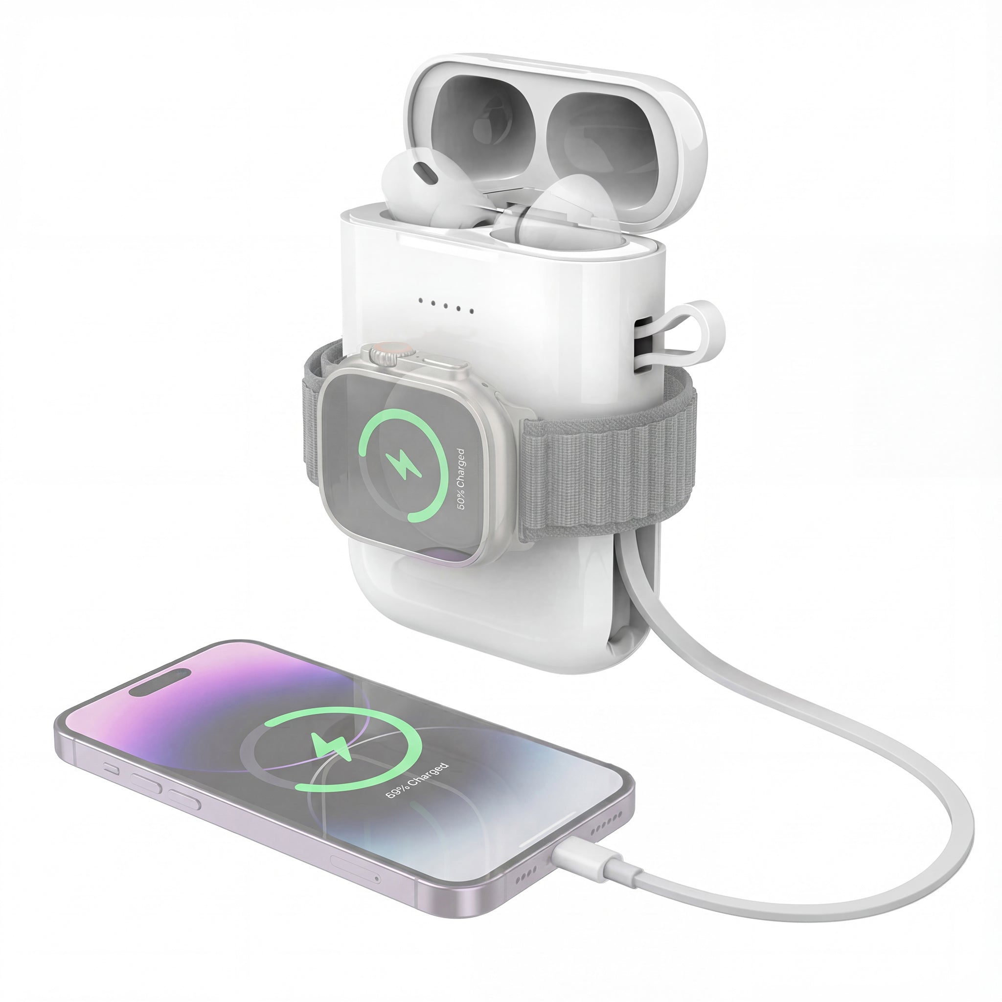 PowerBank Replacement Case for AirPods Pro - 4-in-1 Charger for iPhone, Apple Watch, AirPods