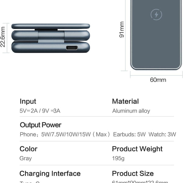 3 in 1 Nightstand Wireless Charger Compatible with iPhone, AirPod and Apple Watch Ultra - Nightstand Wireless Charger